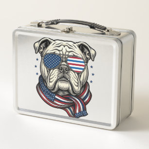 Patriotisches Bulldogge Vintage-Stickerei-Shirt-De Metall Brotdose