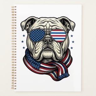 Patriotisches Bulldogge Vintage-Stickerei-Shirt-De Planer