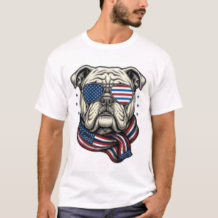 Patriotisches Bulldogge Vintage-Stickerei-Shirt-De T-Shirt
