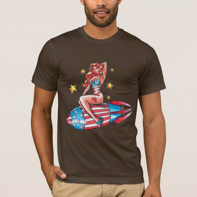 Patriotisches Button herauf Mädchen T-Shirt (Vorderseite)