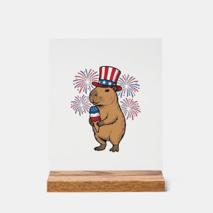 Patriotisches Capybara-Eiscreme-Feuerwerk-Shirt-De Acrylschild
