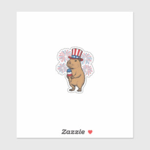 Patriotisches Capybara-Eiscreme-Feuerwerk-Shirt-De Aufkleber