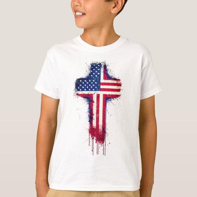 "Patriotisches Christliches amerikanisches Flaggen T-Shirt (Vorderseite)
