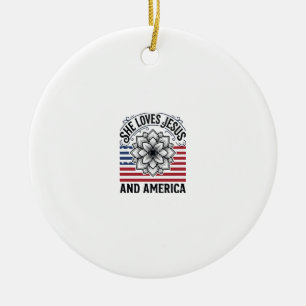 Patriotisches christliches Blumen-Vintage-T-Shirt Keramik Ornament