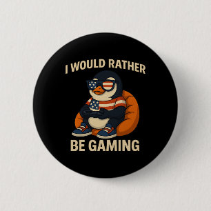 Patriotisches Cooles Funny American Pinguin Gamer- Button