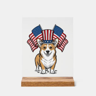 Patriotisches Corgi-Hund Vintage-Gravur-Shirt-Desi Acrylschild
