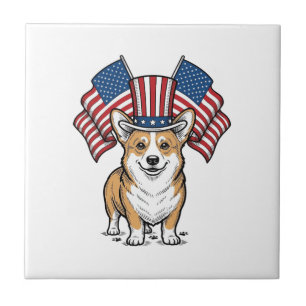 Patriotisches Corgi-Hund Vintage-Gravur-Shirt-Desi Fliese