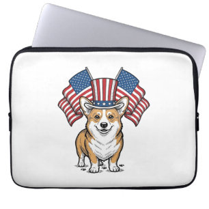 Patriotisches Corgi-Hund Vintage-Gravur-Shirt-Desi Laptopschutzhülle
