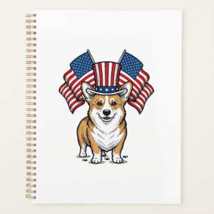 Patriotisches Corgi-Hund Vintage-Gravur-Shirt-Desi Planer