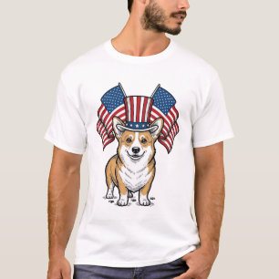 Patriotisches Corgi-Hund Vintage-Gravur-Shirt-Desi T-Shirt
