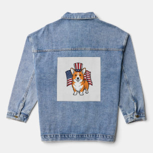 Patriotisches Corgi Vintage Gravur Shirt Design_1 Jeansjacke