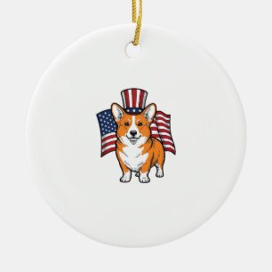 Patriotisches Corgi Vintage Gravur Shirt Design_1 Keramik Ornament