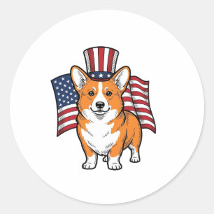 Patriotisches Corgi Vintage Gravur Shirt Design_1 Runder Aufkleber