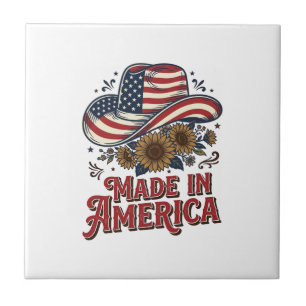 Patriotisches Cowboy-Hut Made in America Shirt-Des Fliese