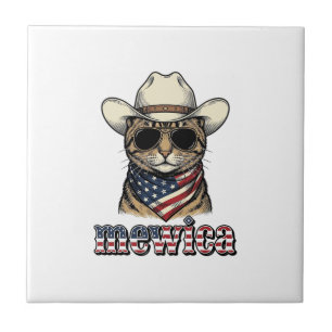 Patriotisches Cowboy-Katze Mewica Vintage-Vector-D Fliese