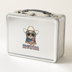 Patriotisches Cowboy-Katze Mewica Vintage-Vector-D Metall Brotdose