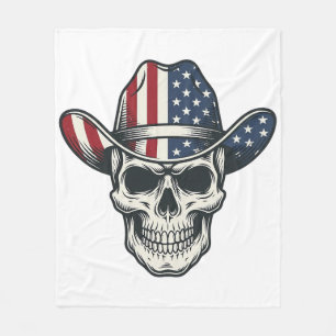 Patriotisches Cowboy-Schädel-Vintage-Gravur-Shirt_ Fleecedecke