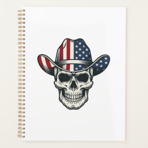 Patriotisches Cowboy-Schädel-Vintage-Stickerei-Shi Planer