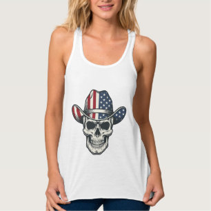 Patriotisches Cowboy-Schädel-Vintage-Stickerei-Shi Tank Top