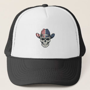 Patriotisches Cowboy-Schädel-Vintage-Stickerei-Shi Truckerkappe