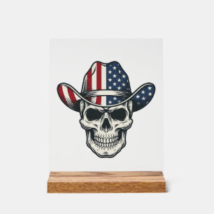 Patriotisches Cowboy-Totenkopf-Shirt mit Vintage-P Acrylschild