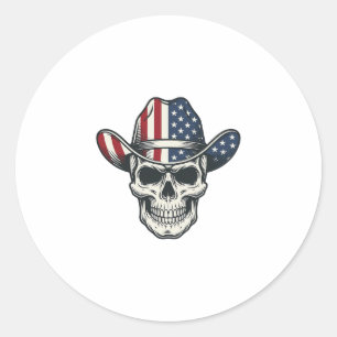 Patriotisches Cowboy-Totenkopf-Vintage-Stickerei-S Runder Aufkleber