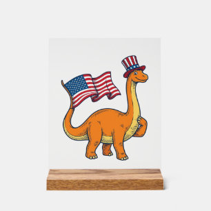 Patriotisches Dinosaurier-Flagge Vintage-Stickerei Acrylschild