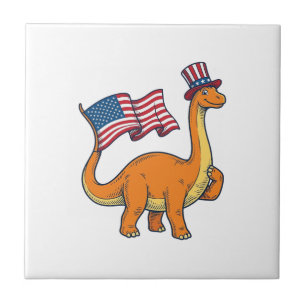 Patriotisches Dinosaurier-Flagge Vintage-Stickerei Fliese