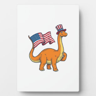 Patriotisches Dinosaurier-Flagge Vintage-Stickerei Fotoplatte