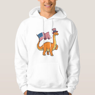 Patriotisches Dinosaurier-Flagge Vintage-Stickerei Hoodie