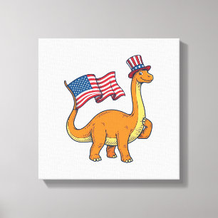 Patriotisches Dinosaurier-Flagge Vintage-Stickerei Leinwanddruck