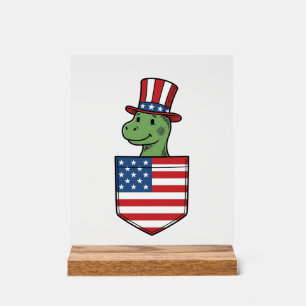 Patriotisches Dinosaurier-Tasche Vintage-Shirt-Des Acrylschild