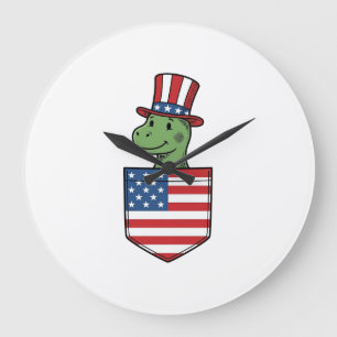 Patriotisches Dinosaurier-Tasche Vintage-Shirt-Des Große Wanduhr