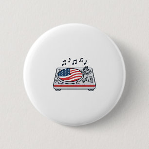 Patriotisches DJ-Plattenspieler-Musik-Vintage-Shir Button