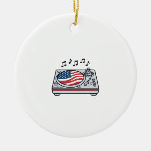 Patriotisches DJ-Plattenspieler-Musik-Vintage-Shir Keramik Ornament