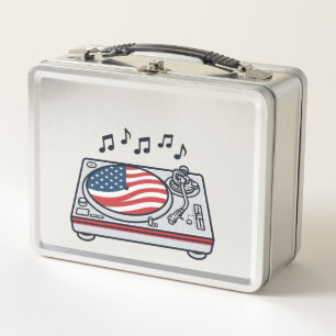 Patriotisches DJ-Plattenspieler-Musik-Vintage-Shir Metall Brotdose