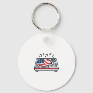 Patriotisches DJ-Plattenspieler-Musik-Vintage-Shir Schlüsselanhänger