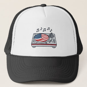 Patriotisches DJ-Plattenspieler-Musik-Vintage-Shir Truckerkappe