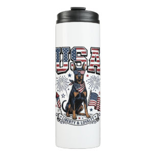Patriotisches Doberman USA Vintage Gravur Shirt De Thermosbecher