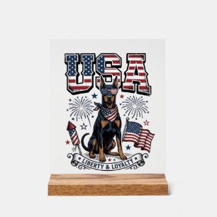 Patriotisches Dobermann-USA-Vintage-Stickerei-Shir Acrylschild