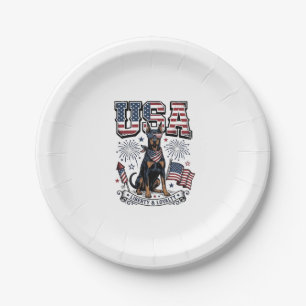 Patriotisches Dobermann-USA-Vintage-Stickerei-Shir Pappteller