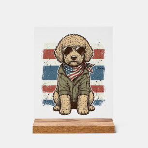 Patriotisches Doodle-Hund Vintage-Gravur-Shirt-Des Acrylschild