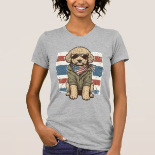 Patriotisches Doodle-Hund Vintage-Gravur-Shirt-Des T-Shirt