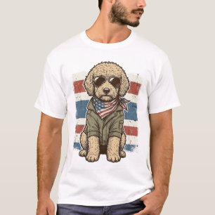 Patriotisches Doodle-Hund Vintage-Gravur-Shirt-Des T-Shirt