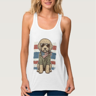 Patriotisches Doodle-Hund Vintage-Gravur-Shirt-Des Tank Top