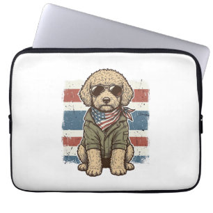 Patriotisches Doodle-Hund Vintage-Stickerei-Shirt- Laptopschutzhülle