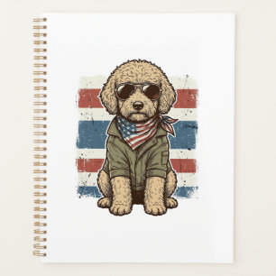 Patriotisches Doodle-Hund Vintage-Stickerei-Shirt- Planer