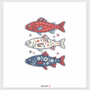 Patriotisches Drei-Fisch-Vintage-Stickerei-Shirt-D Aufkleber