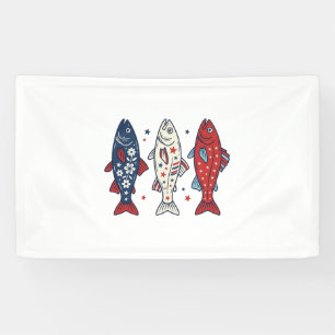 Patriotisches Drei-Fisch-Vintage-Stickerei-Shirt-D Banner