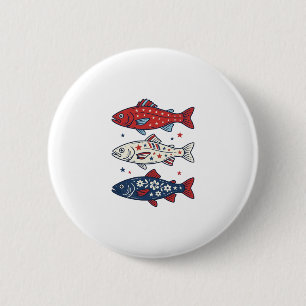Patriotisches Drei-Fisch-Vintage-Stickerei-Shirt-D Button